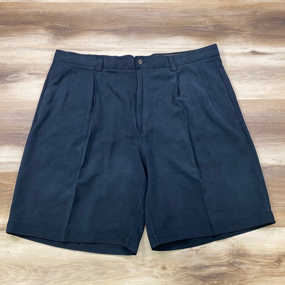 Tommy Bahama Pleated Shorts Mens 38 Silk Relaxed Black Vintage Y2K Resortwear